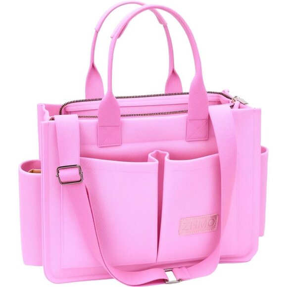 Handbags - Women's Plus Pink Imported Canvas Laptop Crossbody Work Large Tote Handbags